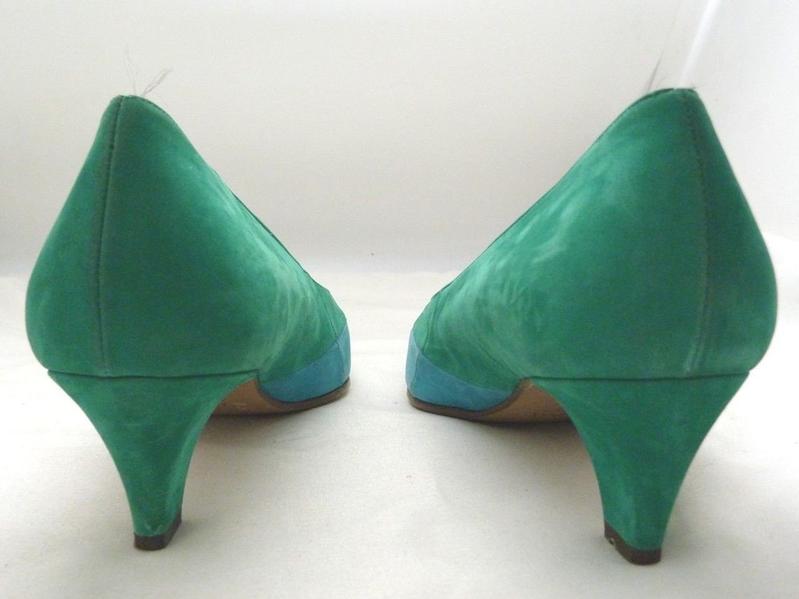80s Green Blue Suede Pumps Medium Heel Size 7 Colorful Etsy