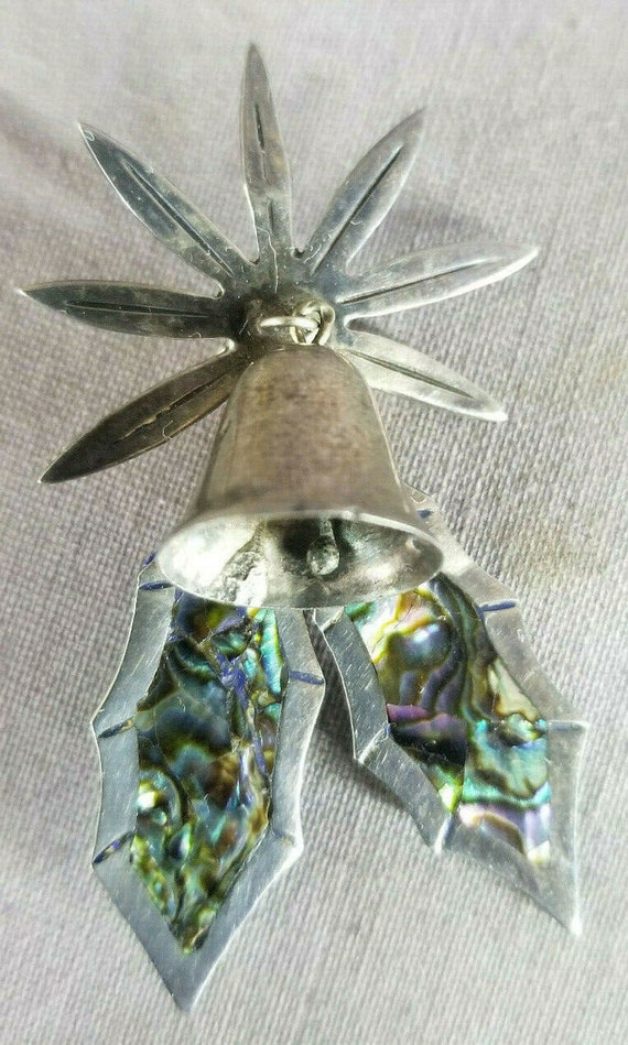 Taxco Abalone Sterling Bell Christmas Holly Star … - image 7