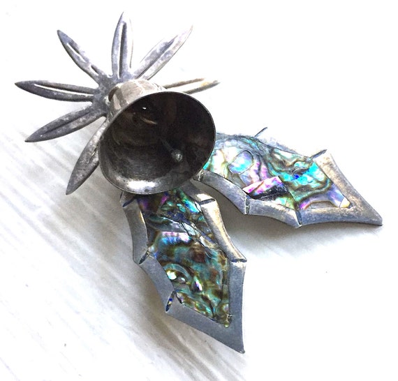 Taxco Abalone Sterling Bell Christmas Holly Star … - image 3