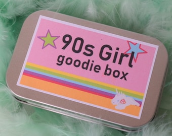 Mini Blast from the Past 90s Girl Goodie Box in Small Metal Tin, 90s Party Favor, 90s Mystery Box, 90s Nostalgia Box