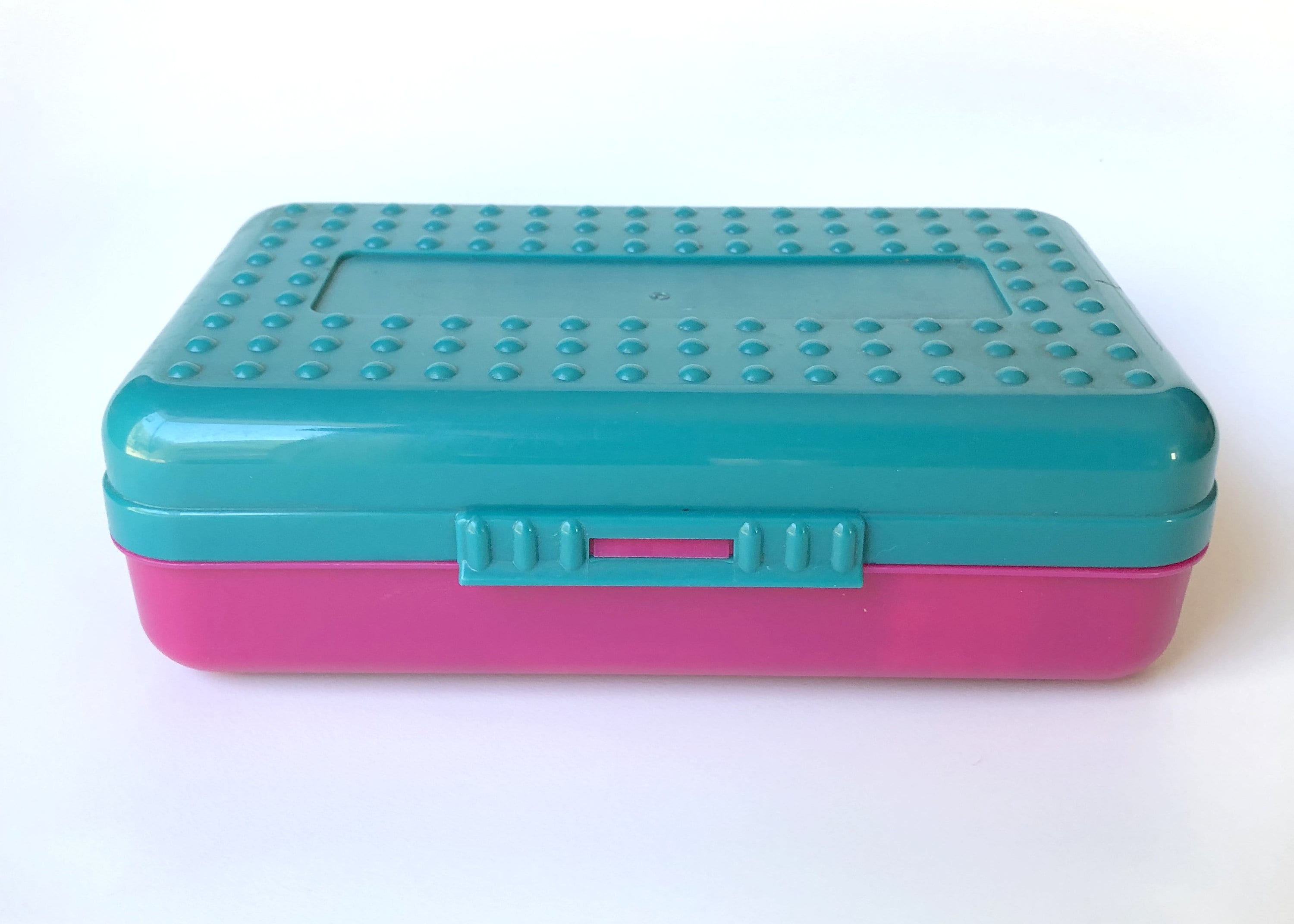 Vintage SpaceMaker Pencil Case Box School Teal/Clear 90s 2000s
