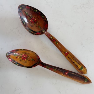 Vintage Pair of Hand Painted Turkish Wooden Spoons