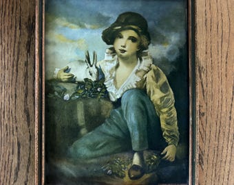 Antique Framed Lithograph of the “Boy and Rabbit” Painting by Sir Henry Raeburn