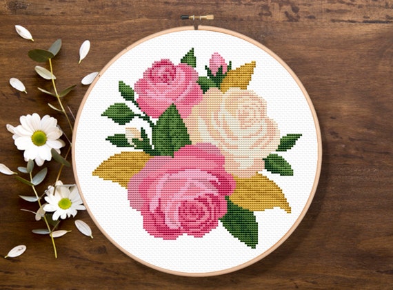 Roses Cross Stitch Pattern, Flowers Cross Stitch Pattern, Nature Pattern, Modern Cross Stitch Pattern, Download PDF #ff023