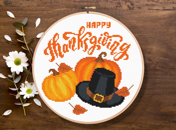 Happy Thanksgiving Cross Stitch Pattern, Thanksgiving Cross Stitch Pattern, Holiday Cross Stitch Pattern, Download PDF #hol010