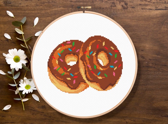 Chocolate Donuts, Donut Cross Stitch, Dessert Cross Stitch Pattern, Kitchen Cross Stitch, Modern Cross Stitch Pattern, Download PDF #fd028