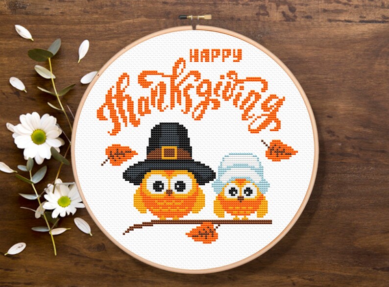 Happy Thanksgiving Cross Stitch Pattern Thanksgiving Owls | Etsy