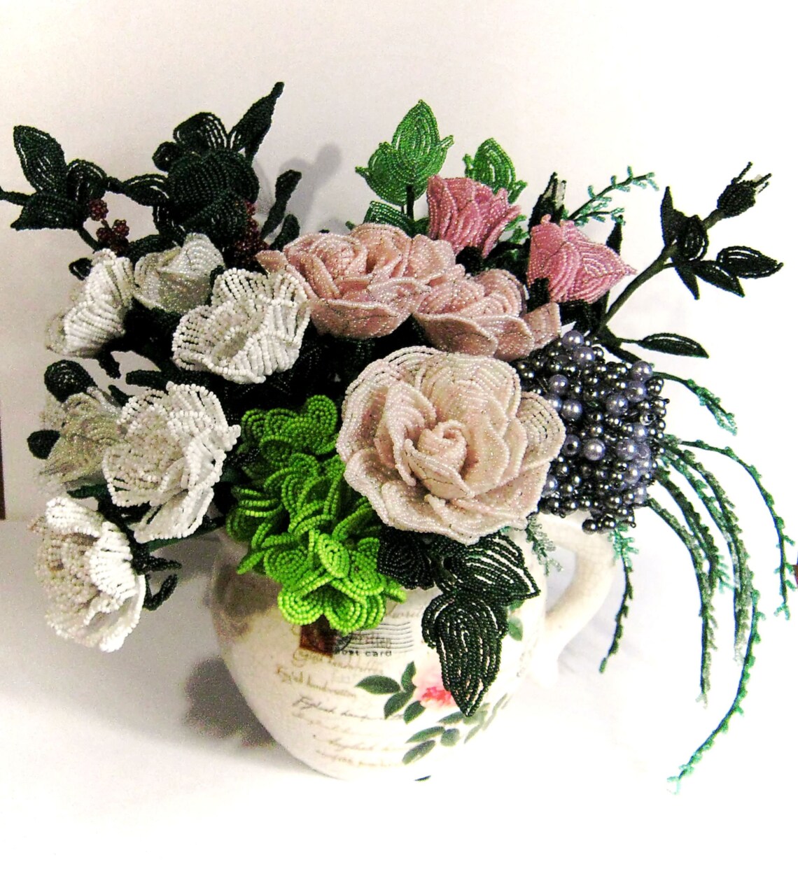 Seed Bead Floral Arrangement Asymmetrical Faux Bead Mixed Etsy