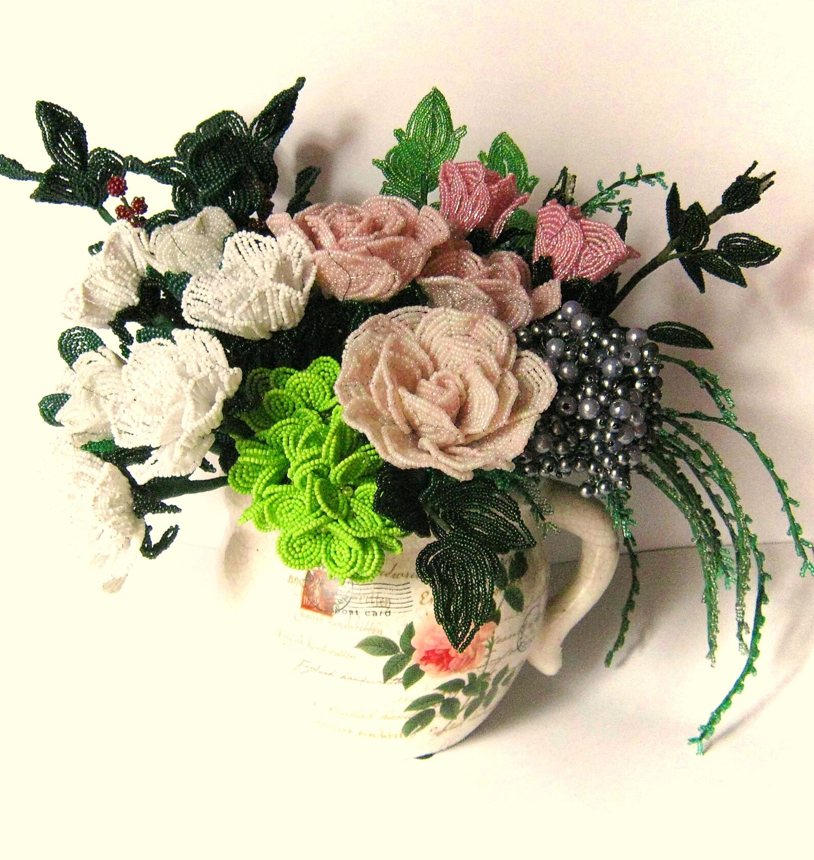 Seed Bead Floral Arrangement Asymmetrical Faux Bead Mixed Etsy