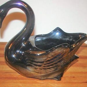 Vintage Keramik Übertopf Black Swan Flamingo Mid Century Keramik 1950er Jahre