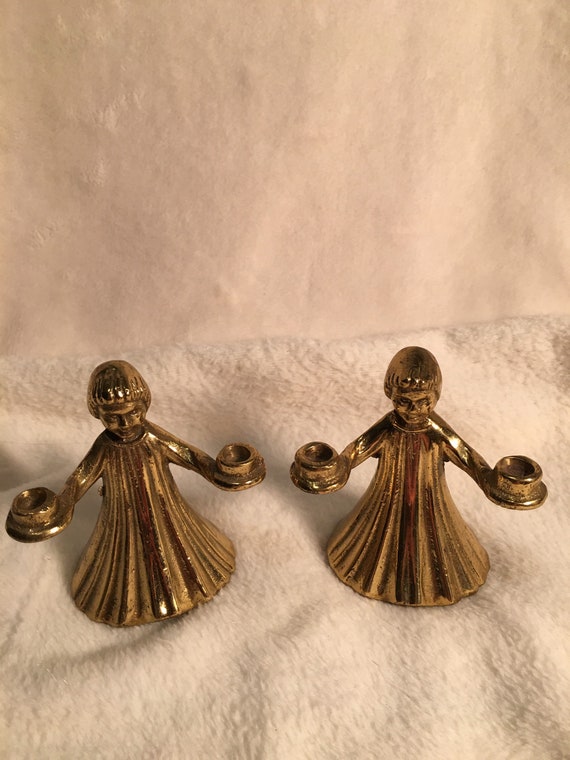 Vintage Brass Choir Girl Candle Holder Bellslot of 2 Etsy