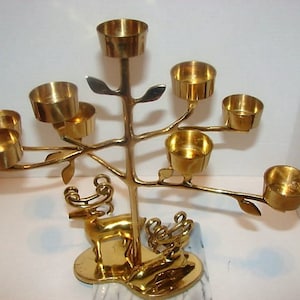 Vintage Brass Reindeer Deer Antler Candle Holder 9 Point Candelabra Base India