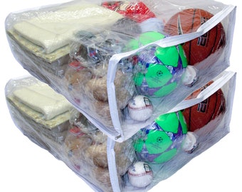 2-Pack Jumbo Heavy Duty Vinyl Zippered Storage Bags (Clear) for Sweaters, Blankets and Much More! (23" x 23" x 10")
