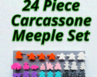 Large 24 Pc Carcassonne Meeple Set: 3D Printed Game Pieces