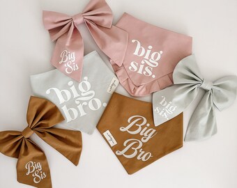 Big Bro Big Sis | Baby Announcement Dog Bandana or Bow; Tie-On dog accessory, pet, baby reveal, new baby, pregnancy announcement, siblings