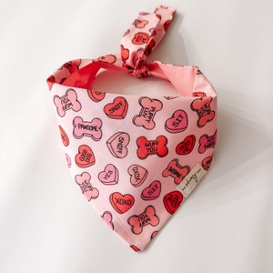 Puppy Love | Candy Hearts Valentine's Day Dog Bandana, Reversible, Double-Sided, Tie-On dog accessory, dog bone conversation hearts, cute