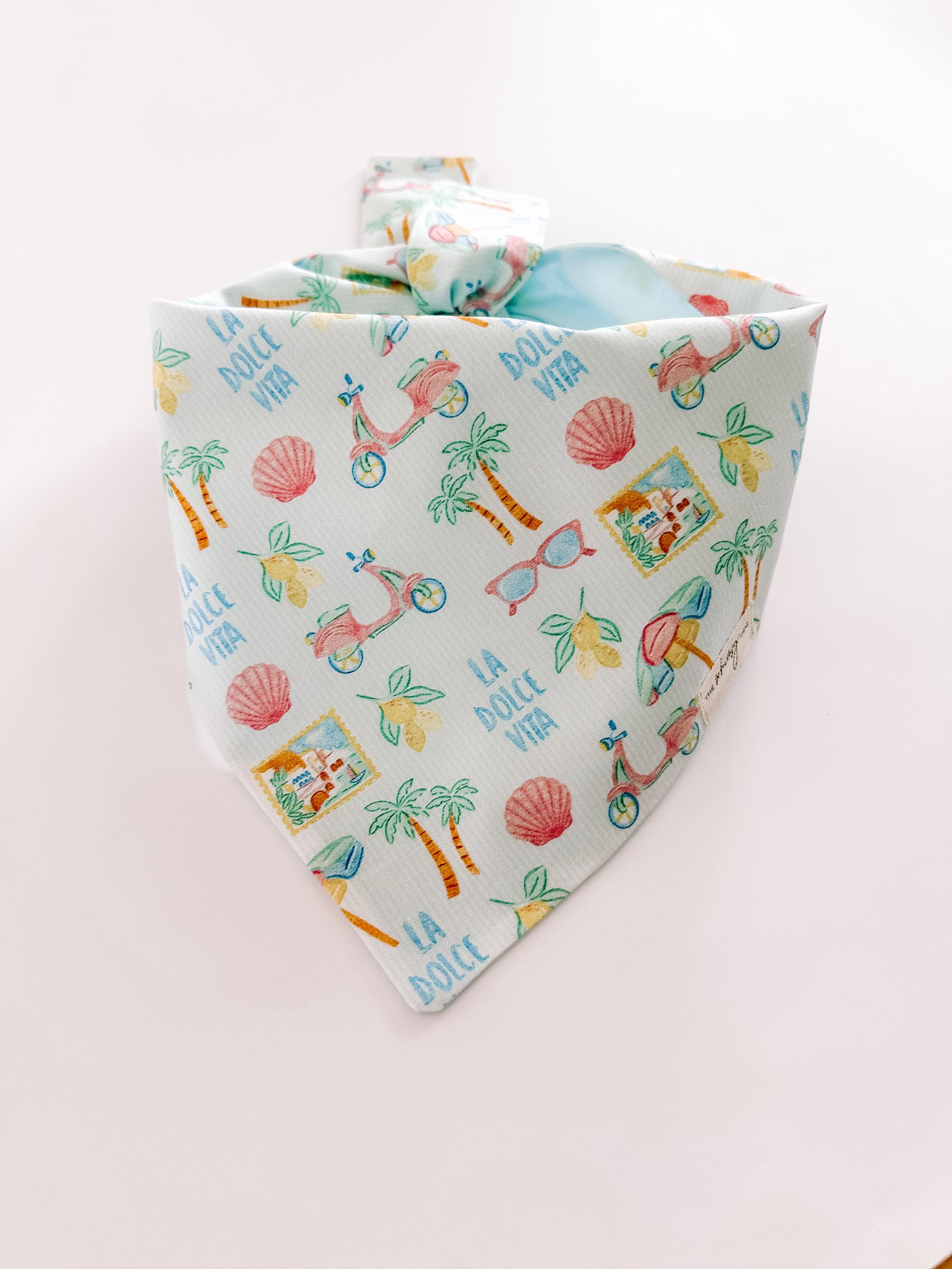La Dolce Vita | Colorful Italian Summer Dog Bandana, Tie-On dog accessory, pet accessory, girly, summer, pretty, bright, lemons, coastal