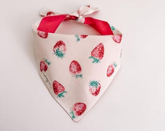Summer Strawberries | Watercolor Strawberries Dog Bandana, Tie-On dog accessory, pet, dog scarf, summer, pretty, retro, girly, fruit, boho
