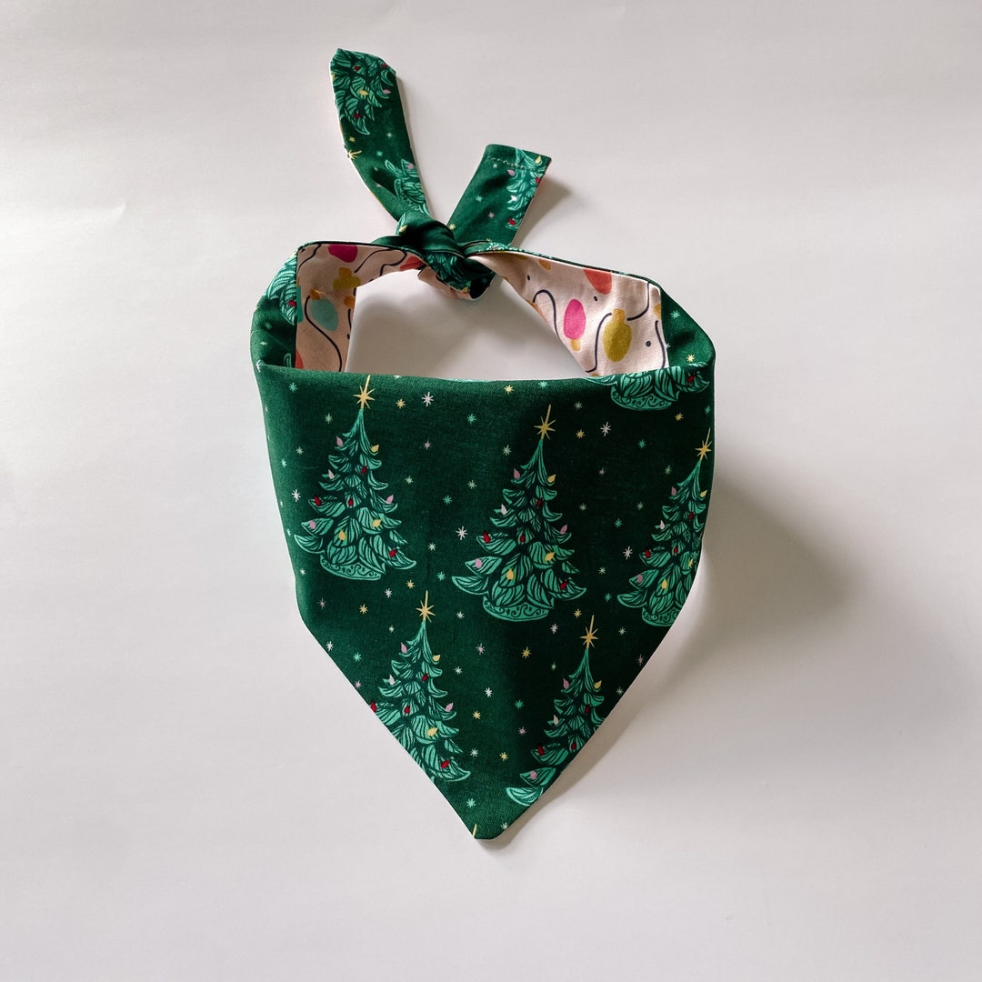 Vintage Retro Christmas Tree and Lights Dog Bandana, DOUBLESIDED
