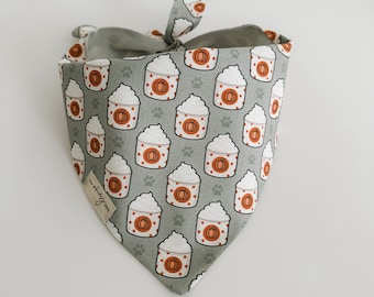 Pumpkin Spice Puppacino | Fall Dog Bandana, Tie-On dog accessory, boho, pumpkin, coffee, treat, sage, cute, food, good dog, dog gift
