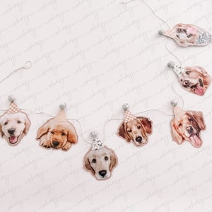 Custom Dog Face Garland for Parties, Birthday, Event, Party Hat, Colorful, Party Decor, Picture, First Birthday Banner, Dog Party, Dog Mom