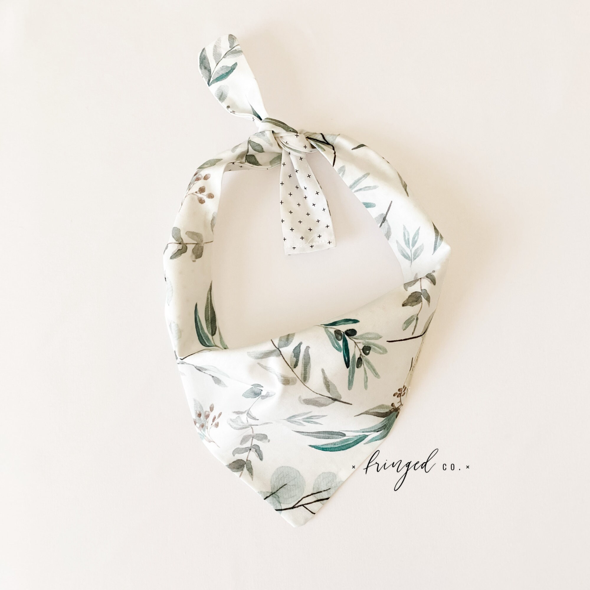 Olive Branch Eucalyptus Dog Bandana, Reversible, Double-Sided, Tie-On…