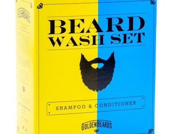 Conjunto de shampoo e condicionador para barba da Golden Beards, o melhor sabonete para barba com óleos orgânicos e nutrientes para shampoo e suavizar sua barba.