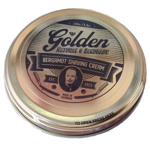 Vegan shave Soap / Shaving Cream / Shaving Cream for Men /  Natural Shaving Cream Bergamot Scent - 3,3Oz / 100ml - Golden Shave