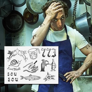 Carmy The Bear Inspired Temporary Tattoos FULL SET - Carmy The Bear Tattoos / Jeremy Allen White Tattoos / Carmy Halloween Costume / Carmy