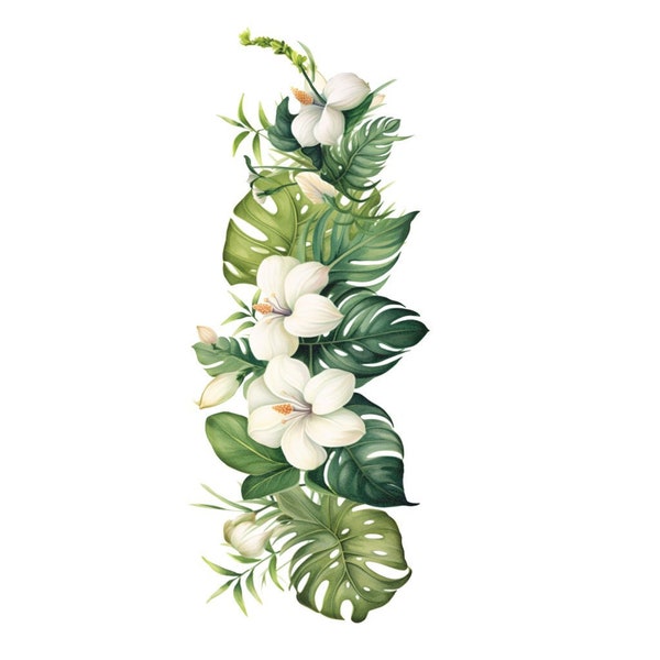 White Lilies & Monstera Leaves Tattoo - Temporary Tattoo / Monstera Deliciosa Temporary Tattoo / Lilly Temporary Tattoo / Flower Tattoos