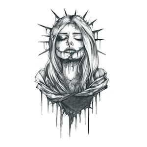 Fallen Saint - Crown of Thorns Tattoo / Chicano Lady Tattoo / Cholo Tattoo / Gangster Tattoo / Prison Tattoo / Gang Tattoo / Mafia Tattoo