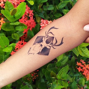 Majestic Deer Tattoo - Deer Temporary Tattoo / Cervidae Tattoo / Black Deer Tattoo / Dotwork Deer Tattoo / Animal Tattoo / Antlers Tattoo
