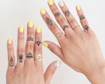 Glam Finger Tattoos Set - Women Finger Tattoos / Lady Finger Tattoos / Knuckle Tattoos for Women / Finger Temporary Tattoos / Fun Tattoos