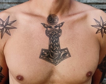 Tatouage Mjölnir - tatouage temporaire Mjolnir / marteau de Thor Tattoo / tatouage nordique / tatouage mythologie Norsk / tatouage Viking / marteau de Thors