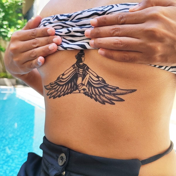 Isis Goddess Tattoo - Isis Tattoo / Winged Isis Temporary Tattoo / Winged Isis Sternum Tattoo / Wings Isis Underboob Tattoo / Isis Egypt