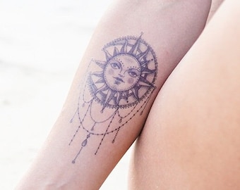 Sun & Moon Tattoo - Sun Temporary Tattoo / Mandala Sun Tattoo / Mandala Moon Tattoo / Yoga Tattoo / Buddhism Tattoo / Sun and Moon Tattoo
