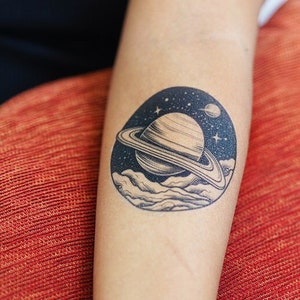 Saturn Tattoo - Saturn Temporary Tattoo / Celestial Body Tattoo / Planet Tattoo / Solar System Tattoo / Outer Space Tattoo / Saturn Ring