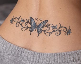 Butterfly Lower Back Tattoo - Lower Back Blue Butterfly Temporary Tattoo