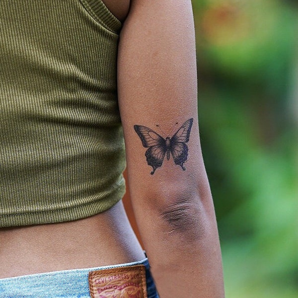 Mariposa Tattoo - Butterfly Temporary Tattoo / Mariposa Tatuaje / Tattoos for Women / Black White Butterfly Tattoo / Realistic Butterfly
