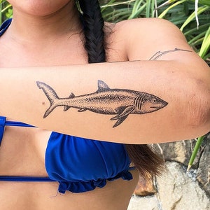 Great White Shark - Shark Tattoo / Great White Shark Temporary Tattoo / Jaw Tattoo / Shark Forearm Tattoo / Dotwork Great White Shark / Sea