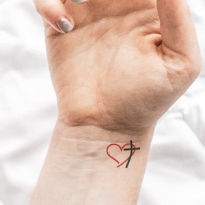 Faith Heart (Set of 2) - Heart Cross Temporary Tattoo / Heart Tattoo / Cross Tattoo / Religious Tattoo / Jesus Tattoo / Faith Tattoo