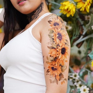 Sunflower Sleeve Tattoo - Sunflower Temporary Tattoo / Floral Sleeve Tattoo / Flower Sleeve Tattoo / Tattoos for Women / Large Sunflower
