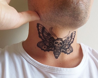 Death Moth - Death Moth Temporary Tattoo / Skull Moth Temporary Tattoo / Death's Head Hawkmoth Tattoo / Blackwork Tattoo / Moth Tattoo