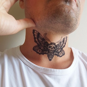 Papillon de nuit - tatouage temporaire papillon de la mort / tatouage temporaire papillon de nuit / tatouage sphinx tête de mort / tatouage Blackwork / tatouage papillon de nuit