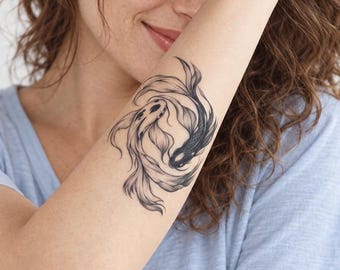 Koi Fish Yin Yang Tattoo - Koi Fish Yin Yang Symbol Temporary Tattoo