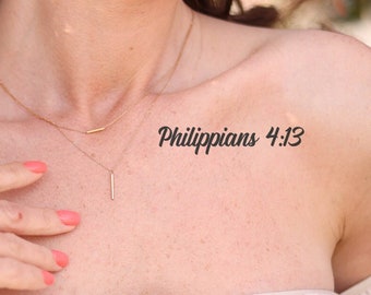 Philippiens 4:13 tatouage (lot de 2) - tatouage temporaire des Philippiens / tatouage de verset de la Bible / Je peux tout faire par lui qui me fortifie