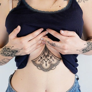 Mandala Underboob Tattoo - Temporary Tattoo / Geometric Underboob Tattoo / Sternum Tattoo / Sexy Tattoo / Ornamental Underboob Tattoo / Girl