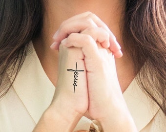 Tiny Jesus Cross (Set of 2) - Jesus Cross Temporary Tattoo / Small Jesus Cross Tattoo / Jesus Name Cross Tattoo / Religious Tattoo / Faith