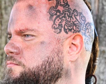 Lothbrok Head Tattoos Set - Viking Norse Norsk Runes Temporary Tattoo / Viking Costume Cosplay Ren