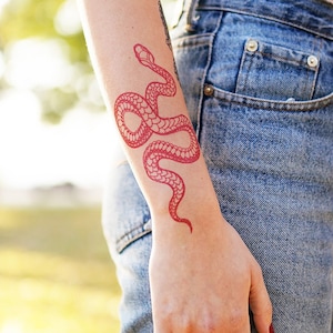 Large Red Snake - Red Snake Temporary Tattoo / Red Serpent Tattoo / Snake Tattoo / Big Snake Tattoo / Large Red Snake / Modern Snake Tattoo